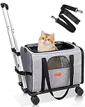 Morpilot Cat Carrier with Wheels Airline Approved Pet Carrier for Small Dogs Large Cats Puppy Stroller Detachable and Foldable Pet Travel Bag Light Gray