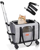 Transporttasche für Katze mit Rollen, Faltbarer Katzentransportbox Hundetragetasche Transportbox Hund mit Trolley für kleine Hunde und Katzen
