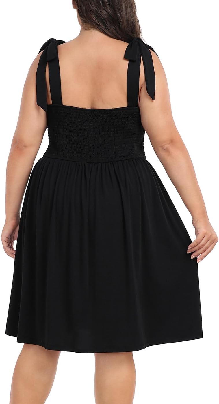 HDE Womens Plus Size Romper Dress with Built in Shorts & Pockets Tie Strap Dress - Image 5
