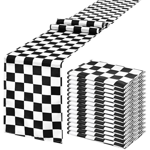 fani 15 Pack Checkered Table Runner Polyester Black and White Checkerboard Table Runner Classic Elegant Table Decor for Birthday Wedding Party Decorations Indoor Outdoor Events(12 x 72 Inch) Cover