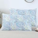 YOU SA 1000 Thread Count Pillow Cases Set Blue Paisley Design Pillowcases, Set of 2 (Standard,Color-