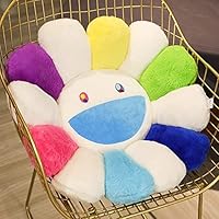 ANPIOX Sunflower Flower Plush Pillow,Cute Rainbow Smiley Face Pillow,Super Soft Flower Seat Cushion for Chair Sofa Bed Home Decor Plush Pillows,Colorful White,23.6\"/60cm
