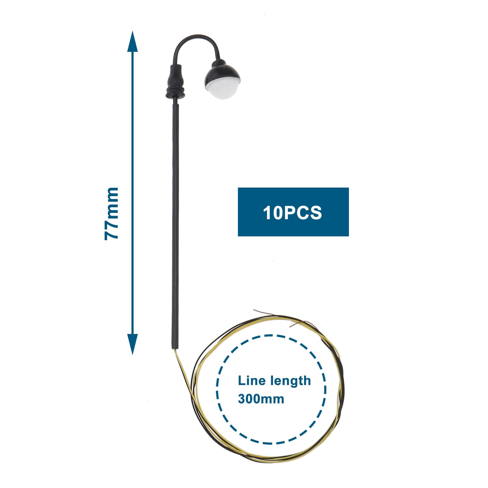 10 Pezzi 1:100 Modello di Treno Ferroviario Lampada Colonna LED Lampione Stradale 3 V 77 Mm Compatibile con Ho Scala Compatibile con OO Scala Luce Bianca Calda