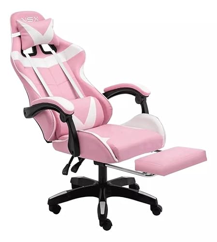Cadeira Gamer Giratória Nsx Reclinável Estofado Cores Couro (ROSA)