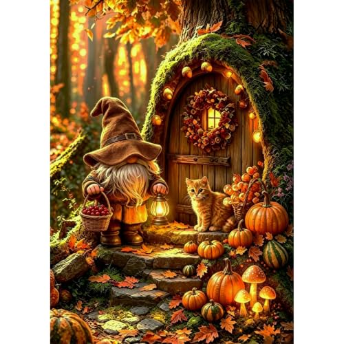 DOMROM Kits peinture diamant automne adultes lutin débutants 5D 12×16 po