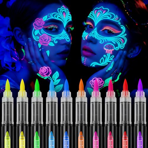 Pintura De Cara De Neón Brillante UV: 12Ceras Fluorescente De...