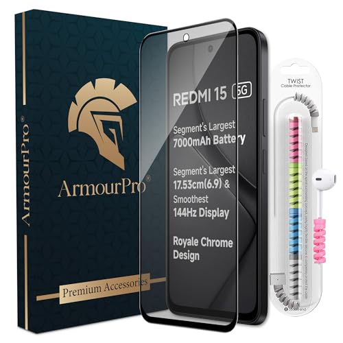 Image of ArmourPro Anti Glare Matte Tempered Glass for 15 and Poco M7 Plus, Anti Fingerprint Screen Protector, 9H Scratch Resistant, Smooth Touch, Easy Installation Kit with Cable Protector