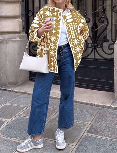 Yimoon Womens Quilted Jacket Lightweight Floral Print Padded Puffer Coat Button Down Puffy Cardigan Outwear4