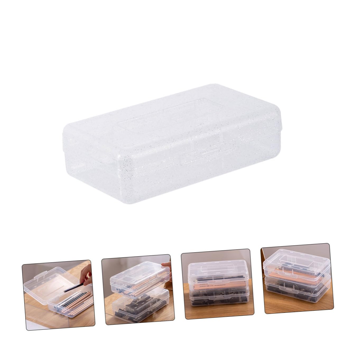 Set da 6 Pezzi di Astucci Trasparenti in Plastica Pp Coperchio, Organizer per Cancelleria Impilabile, Pratico Portapenne Semplice e Delicato per Scuola