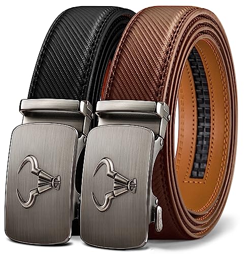 Image of BULLIANT Men belt 2Pack,Leather Ratchet Belt for Gift Men Dress Casual Jeans 1 3 /8 inch,Cut for Fit