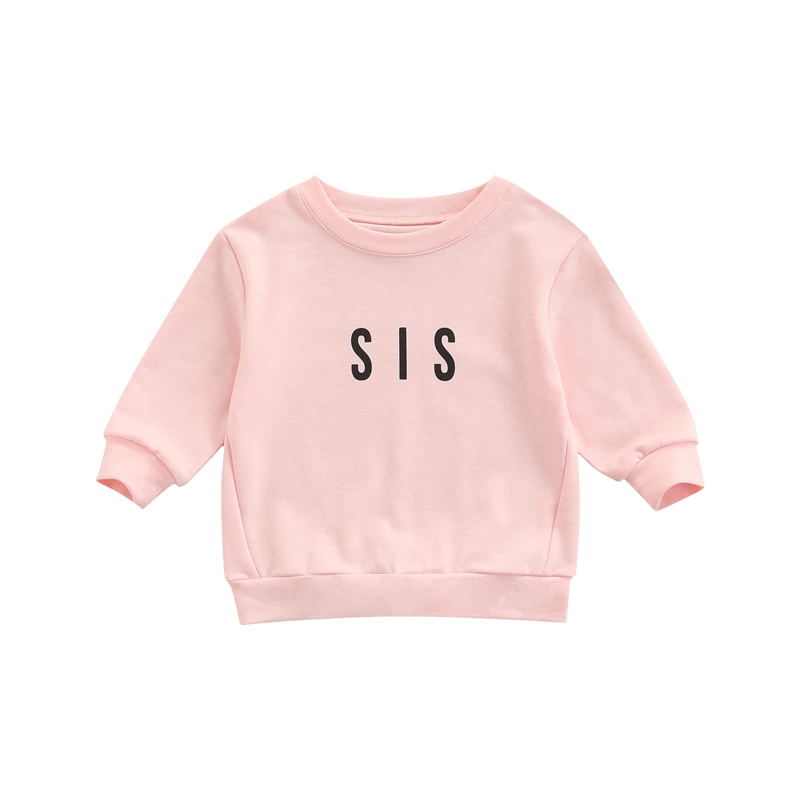 Toddler Baby Sibling Matching Clothes Long Sleeve Letters Print Pullover Sweatshirt Tops for Sister Brother Outfit (SIS Pink, 1-2T)
