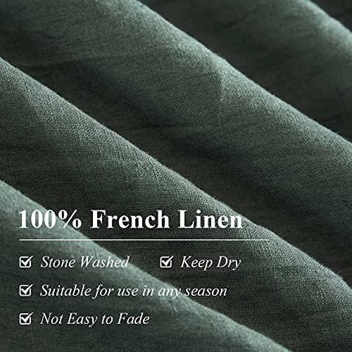 Ivellow Green Linen Duvet Cover Queen 100% Pure Washed French Flax Linen Duvet Cover Set Soft Breathable Moisture Wicking Cooling Linen Bedding Set 3Pcs (1 Linen Queen Duvet Cover 2 Pillow Shams) #TOP2