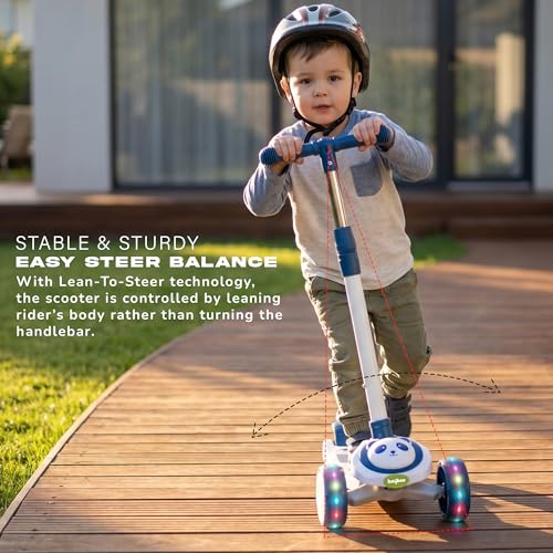 Image of Baybee Bambo Skate Scooter for Kids | 3 Wheel Kick Scooter with LED Wheels & Deck Lights with Music | 3 Height Adjustable Handle & Brake | Foldable Scooter for Kids 2 to 10 Years (Sky Blue)