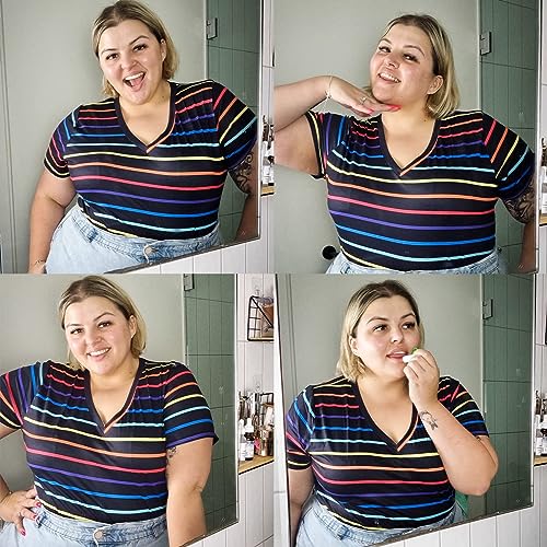 Image of RITERA Women Plus Size Tops Tie Dye V Neck Shirt Floral Camo Summer Short Sleeve Tunic Oversized Ladies Blouse XL-5XL