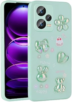 Elfia Xiaomi Redmi Note 12 Pro Plus 5G ile Uyumlu K l f  Silikon Yumu ak Kabartma Fig rl  Parlak Darbe ve Kamera Lens Korumal  Kapak Toys A k Ye il