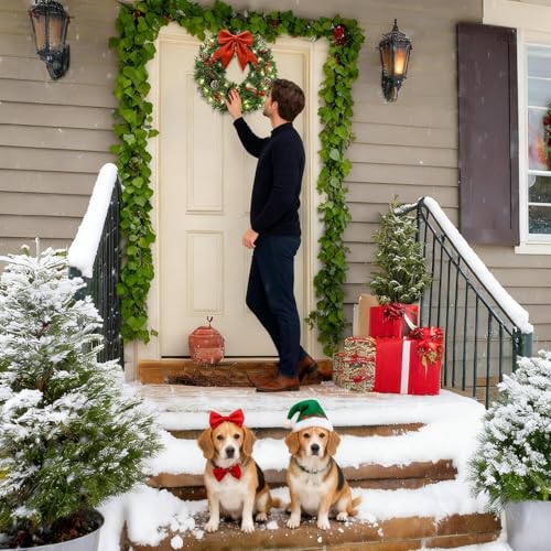 Couronne de Noël lumineuse 38 cm réaliste déco durable sans entretien