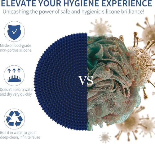 Image of Silicone Body Scrubber 2 Pack, Shower Bath Scrubber, More Hygienic Than Traditional Loofah, Lather Nicely, Gentle Exfoliating Brush for Women Men Baby Sensitive Skin, Blue+Rose