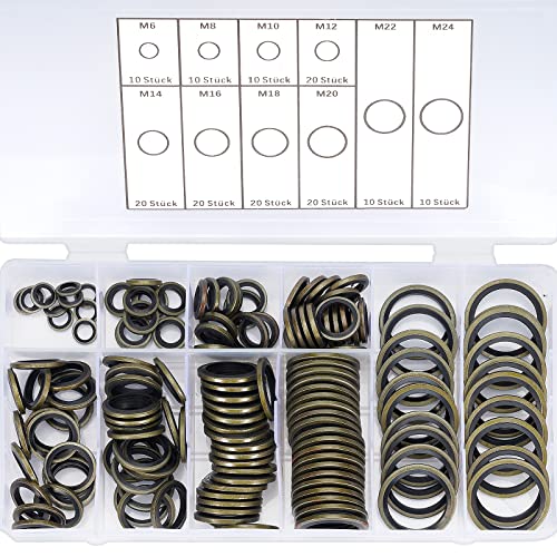 Aiyomi 150 Stück Hydraulik Dichtringe mit Gummilippe, M6-M24 Ölablassschraube Dichtring Bonded Seal Dichtring, Dichtungsringe Sortiment