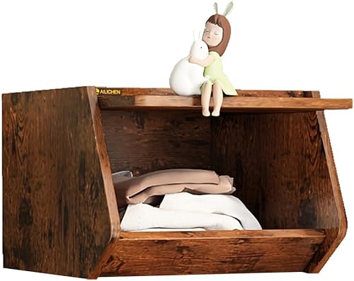 ALISENED Cubby Cube - Organizador de almacenamiento con puerta, estantería pequeña apilable de madera, moderna estantería para dormitorio,