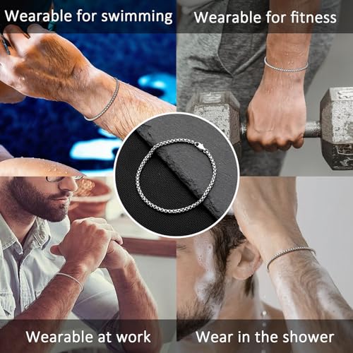 Pulsera caja cuadrada de titanio puro 3mm para hombre y mujer miniatura 6