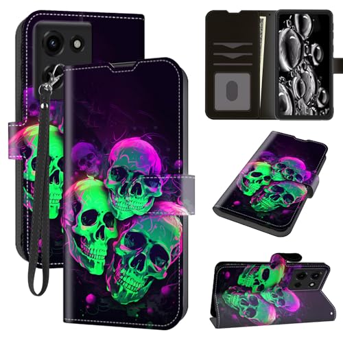 Protection Moto G Power 2025 en cuir style gothique avec dragonne de transport