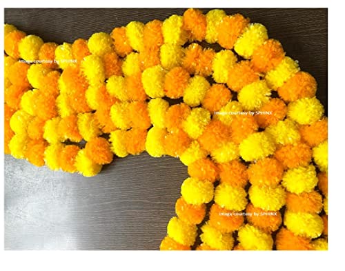 Image of Sphinx Artificial Marigold Fluffy Flowers Garlands for Decoration - (Yellow & Light Orange, 5 Pieces)