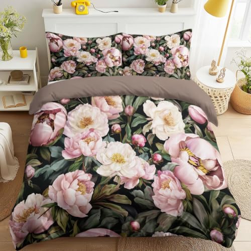 Juego de funda de edredón, juego de ropa de cama de fácil cuidado, tamaño doble de 79 x 79 pulgadas, moderno, natural, romántico, elegante, exquisito, suave, floral, con 2 fundas de almohada de 50 x