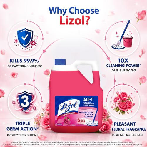 Image of Lizol Disinfectant Surface & Floor Cleaner Liquid, Floral - 5L | Kills 99.9% Germs | India's #1 Floor Cleaner & Kitchen Power Cleaner Liquid Spray - 450ml (Pack of 2) | Cleans Stove, Chimney & Sink