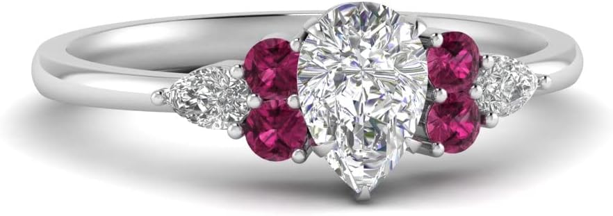 Choose Your Gemstone Pear Shape Accented Engagement Ring 925 Sterling Silver Matching Engagement Fashion Jewelry Easy to Wear Gifts Side Stone Engagement Rings : US Size 4 to 12