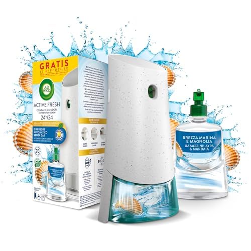 Airwick Active Fresh Deodorante per Ambienti, Confezione con 1 Diffusore Automatico senza gas, 1 Ricarica alla Fragranza Brezza Marina e Magnolia 228ml, 2 Pile AA, Neutralizza Odori 24/7 - Immagine 1