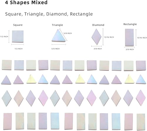 Miniatura 7 de Lanyani - 200 azulejos de mosaico de vidrio para manualidades, 4 formas mixtas de vidrio coloridas, azulejos de vidrio Tiffany para mosaico, crema