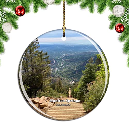 Weekino Manitou Springs Incline Colorado Usa Christmas Xmas Tree Ornament Decoration Hanging Pendant Decor City Travel Souvenir Collection Double Sided Porcelain 2.85 Inch #TOP22