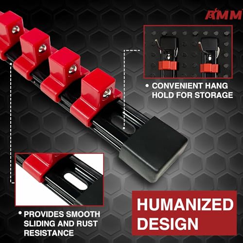Image of AMM 9-Piece Socket Organizer, 1 /2, 3 /8 & 1 /4 inch Drive ABS Socket Holder, Heavy Duty Socket Racks