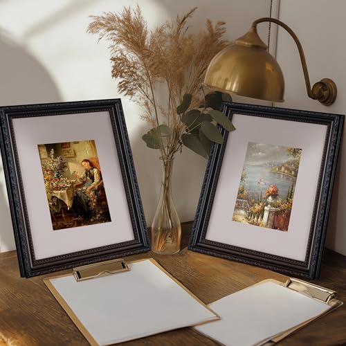 Image of eletecpro 8x10 Vintage Picture Frame, Glass Cover, Black, 2-Pack | Display Photo 5x7 with Mat or 8x10 without, Horizontal or Vertical, Tabletop or Wall Decor