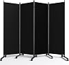4 Panel Room Divider 183CM Folding Privacy Screens with Lockable Wheels, Room Partition for Room Separator, Freestanding Portable Fabric Wall Dividers, Black, WxH 223.5x183 cm