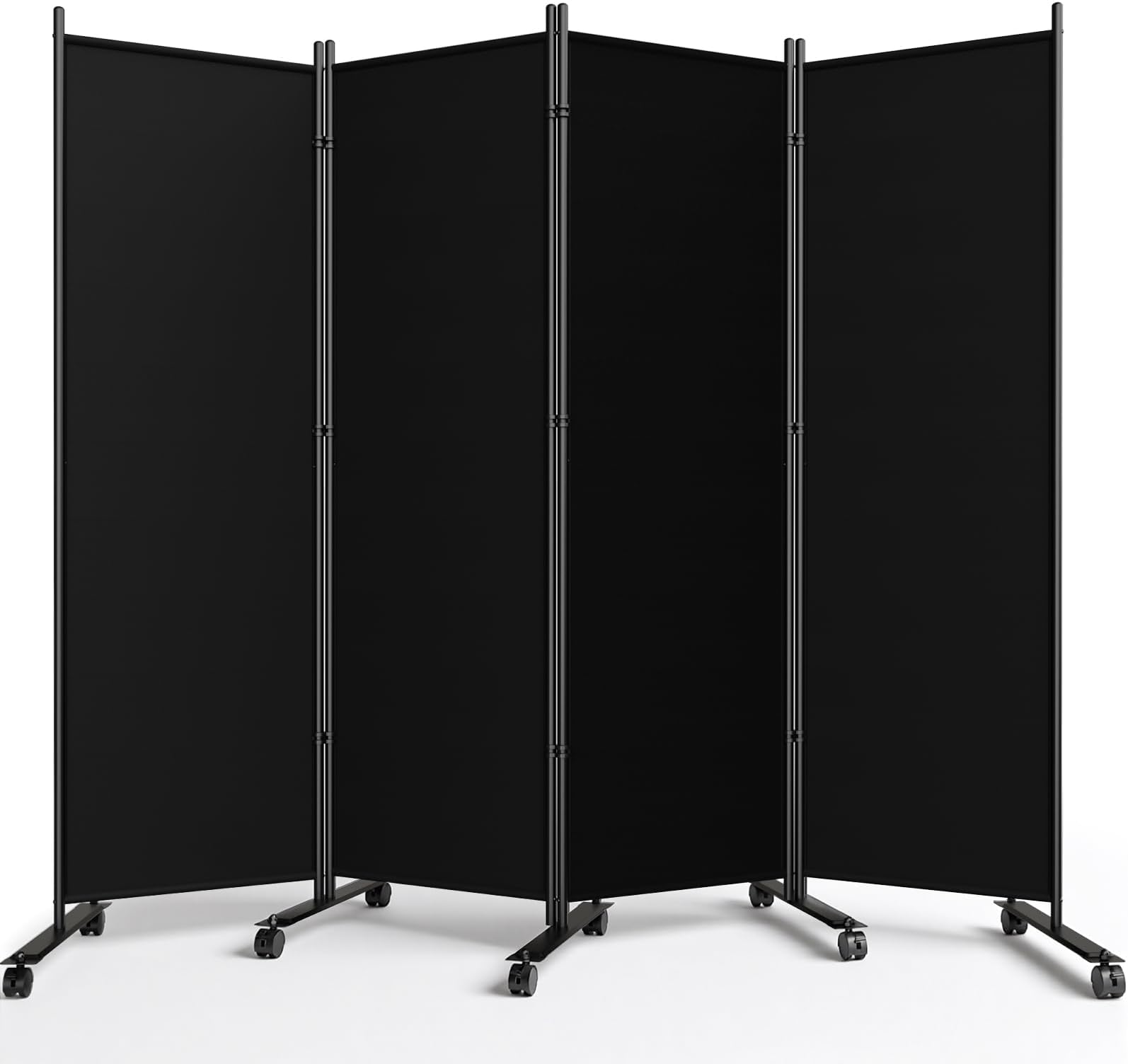 WELDUN 4 Panel Room Divider 183CM Folding Privacy Screens with Lockable Wheels, Room Partition for Room Separator, Freestanding Portable Fabric Wall Dividers, Black, WxH 223.5x183 cm