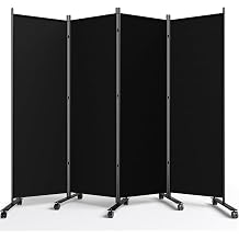 WELDUN Room Divider with Wheels 4 Pieces 223.5 cm x 183 cm Folding Privacy Screen Room Divider Movable Black Paravent Trennwand Klappbar Sichtschutz Raumtrenner beweglich
