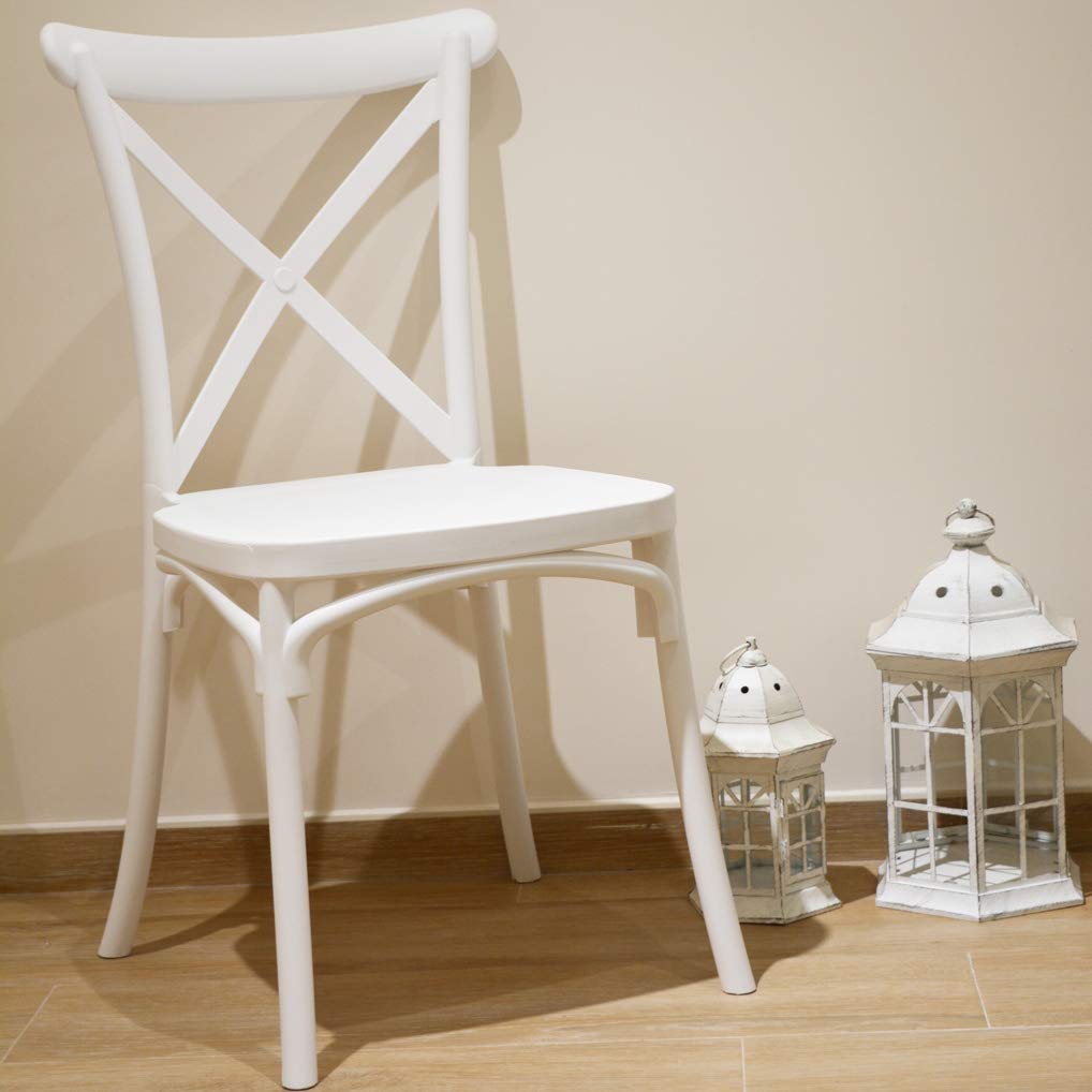 EME 2 Sillas Crossback Color Blanco, Sillas de Comedor o Cocina. Incluye 2 sillas. Elegantes para Cocina o Comedor, apilables y Muy Resistentes. Fabricada en Polipropileno Monoblock.