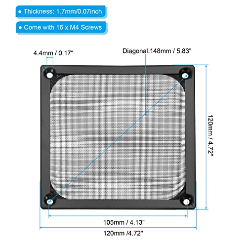 PATIKIL 120mm Fan Filter Grills with Screws, 4 Pack Aluminum Frame Stainless Steel Mesh Dustproof Cover for Computer Case Black - Image 2