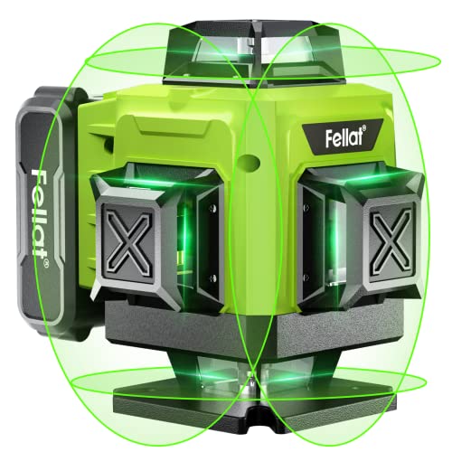 FELLAT レーザー墨出し器 グリーンレーザー 4x360° フルライン レーザーレベル 16ライン 自動補正 4800mAh 大容量リチウムバッテリー 受光器対応 屋内・屋外兼用水準器ツール 日本語取扱説明書
