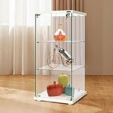 VIVOHOME 3 Layers 16''W x 16''D x 33''H Glass Display Cabinet Showcase Countertop with Lock, 4mm Tempered Glass 25mm MDF Base
