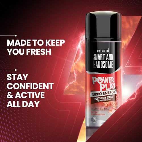 Image of Smart And Handsome Power Play Turbo Energy Perfumed Body Spray For Day Long Freshness,150ml, Dermatologically Tested, Non-Irritant Formula, Zesty Orange & Grounding Base of Patchouli with Black Pepper