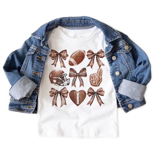 Girls Football Shirt with Coquette Bows - Cute Kids Football Tee - Game Day Football Season Top - Cutesy Soft Girl Football T-Shirt - Natural Toddler, Youth Clothing3