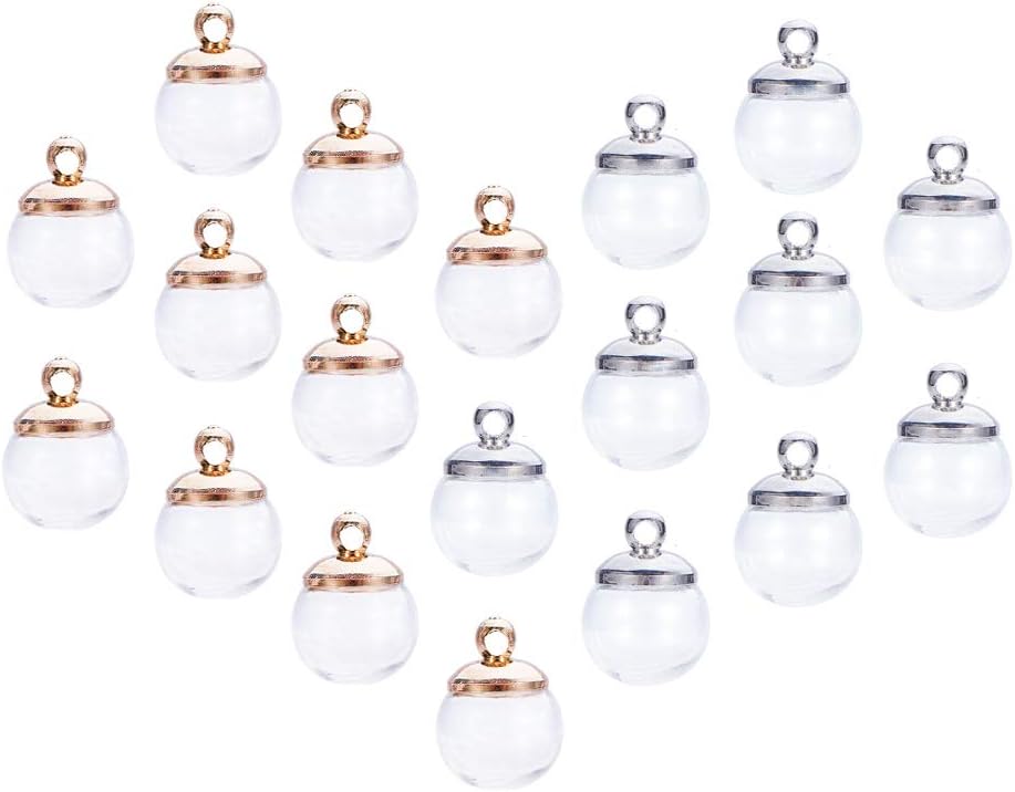 PH PandaHall 50 pcs 10mm Mini Empty Clear Glass Globe Bottles with Platinum & Golden Brass Bails Cap for Earring Pendant DIY Jewelry Making