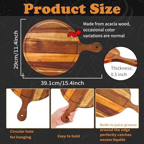 Tablas de cortar redondas de madera de acacia con mango, pack de 12 piezas para frutas, pan, pizza y vegetales miniatura 2