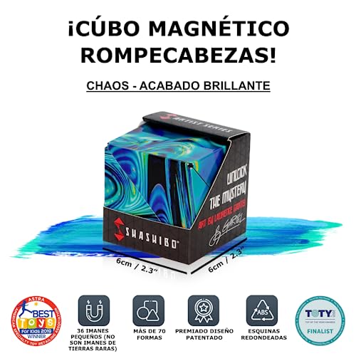 Miniatura 2 de SHASHIBO Cubo Transformable - Cubo Antiestrés Patentado y Galardonado con 36 Imanes de Tierras Raras - Se Transforma en Más de 100 Formas (Mystic Ocean)