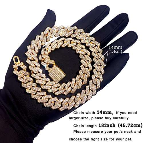 Flatfoosie Dog Chain Collar Walking Metal Chain Collar Cuban Link Dog Collar With Secure Buckle 14Mm Pet Gold Chain Dog Collars For Small Medium Large Dogs Cats (18 Inch, Gold) #TOP2