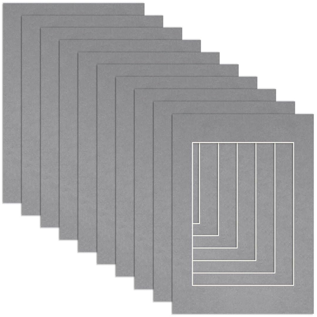 Procut Global A6 Mid Grey Picture Mounts to Fit A7 Aperture - Precision Cut Cardboard Photo Mount - Ideal for Frames, Prints, Artwork & Certificates - Sizes & Colours Available - 10 Pack โ image 1