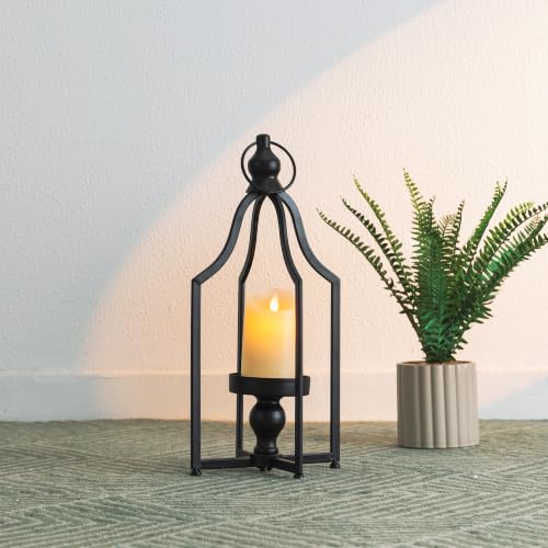 Glitzhome 16.5' Farmhouse Lanterns Decorative Indoor Outdoor, Black Metal Candle Lanterns, Vintage Hanging Candle Holder