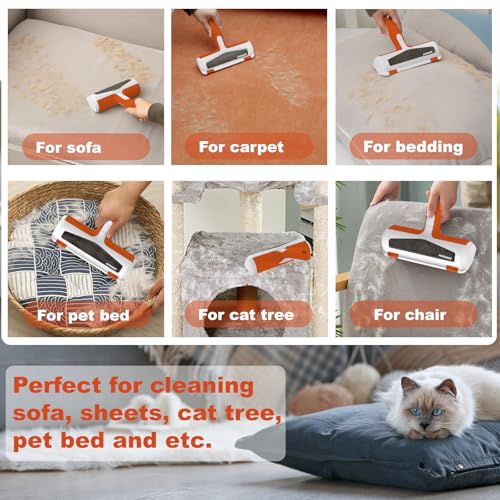 Image of ACE2ACE Pet Hair Remover Roller, Reusable Animal Hair Removal Brush for Dogs and Cats, Visible Self Clean Pet Fur from Carpet, Furniture, Rugs, Laundry, Clothes and Bedding, Sofa, Orange